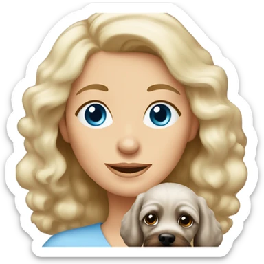 blue eyed old blonde lady with dark brown Cockapoo puppy dog sticker
