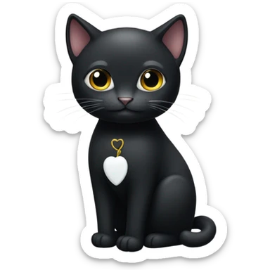 full body black cat with little white heart spot under chin  sticker