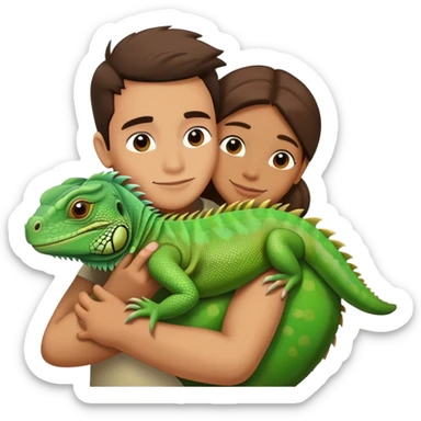 person hugging an iguana sticker