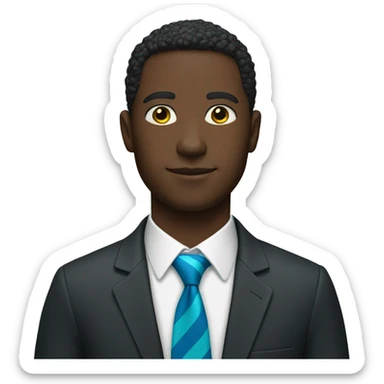 black man in red suit with blue and white stripes and a green tie that has yellow stripes sticker