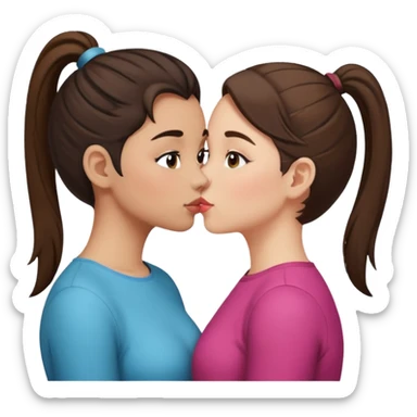 Two girls kissing brunette one with ponytail sticker