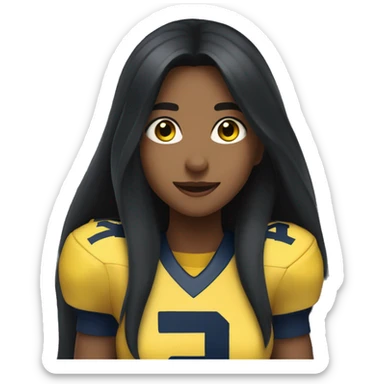 Girl wearing Michigan football shirt long black hair and brown eyes cheering sticker