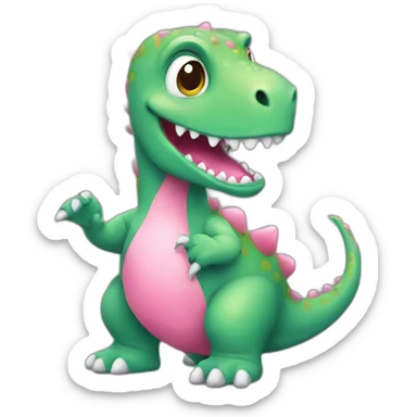 cute sitting green dinosaur with pink horn sticker
