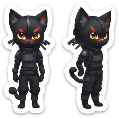 Edgy Shy Anthro Ninja boyish cool pretty dark black Litten-Pokémon-cat-fursona-animal techwear sticker