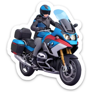 BMW RT1200 touring motorcycle with rider on scenic mountain road sticker