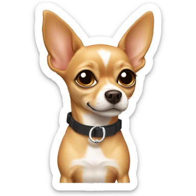 Light brown chihuahua with a collar sticker