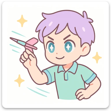 anime style emoji of a guy throwing darts, action motion lines, focused look sticker