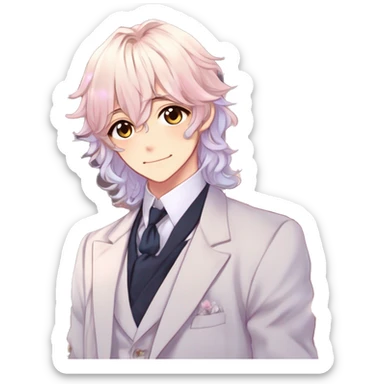 Gorgeous romantic hot attractive anime style modern gentlemanly anime shojo guy with long pretty lustrous hair and colorful eyes and blushing face aesthetic trending style  pastelcore cottagecore kawaiicore sticker