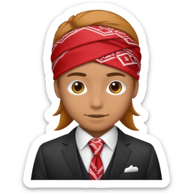 Character wearing a bandana and a suit sticker