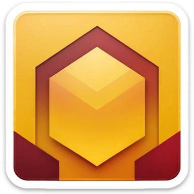 hexagon emblem with a thick yellow-to-gold outline and a dark red gradient inside. In the center, place a bold capital letter V in the same yellow-to-gold gradient as the outline. Keep the shapes clean and geometric, with smooth color transitions and no background color. sticker