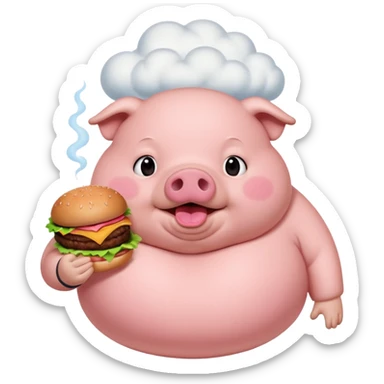 fat obese pig eating burger with fart cloud surrounding around it sticker
