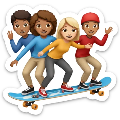 Four people on one long skateboard sticker
