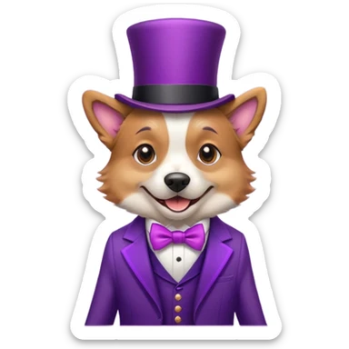 Dog wearing a purple top hat and suit sticker