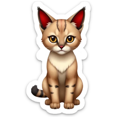 Gothic exotic Red and black and edgy and cute tropical shiny Fantasy-Siamese-Bobcat-Caracal-Scottish-Fold-feline-Fakémon-feline-hybrid (full body) sticker