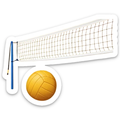 A close-up volleyball net with a ball hovering above it, set against the backdrop of a sandy volleyball court. The scene highlights the tension of an impending play, with the court lines clearly visible and a bright, sunny atmosphere surrounding the action. sticker