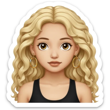 Im a girl whos lightskin, i have wavy long hair and i usually wear a black crop top with small gold hoop earrings sticker