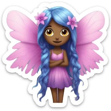 Beautiful, flower, fairy, pink, blue, purple, long hair, big wings sticker