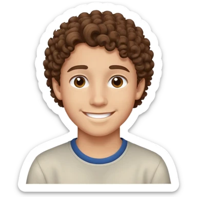 Teen boy with curly brown hair, smiling face, young male sticker