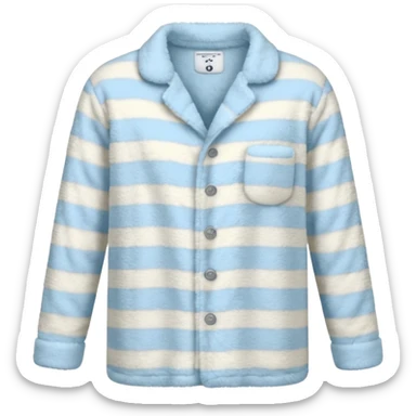 emoji of an isolated fluffy fleece pajama top with soft pastel stripes, plush fuzzy texture, light grey and pastel blue tones, button-down long sleeves, neatly folded flat-lay, no person, no body, no mannequin, cozy warm winter mood, soft shading sticker