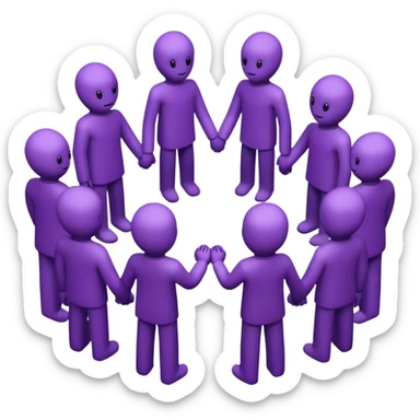 purple group without eyes and nose   holding handsin circle sticker