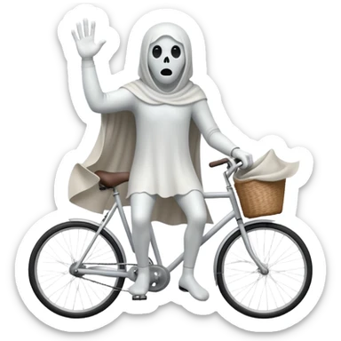Ghost on bicycle, 3d pictograph, full body, male, arms covered with cloth and invisible, holding handlebars, left hand also holding handlebars sticker