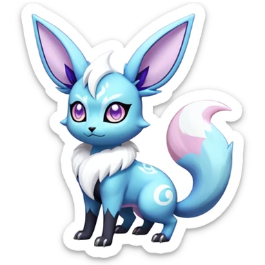 Shiny Exotic Badass Ethereal Royal Mysterious Gothic Noibat-Glaceon-Espeon-Umbreon-Sylveon-Pokémon-Fakémon-hybrid-creature (full body) with horns sticker