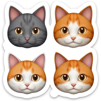 3 different coloured tiny short haired cats, including a dark grey and white cat, and a dark brown tabby and white and a ginger and white sticker