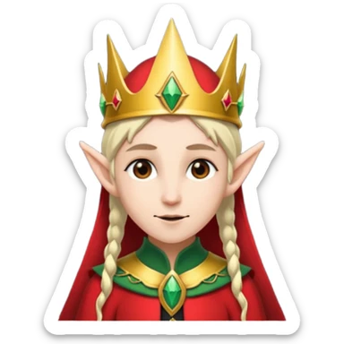 an elf with crown on the head, wearing black and red  sticker