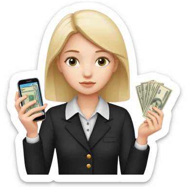 Celular mano de una chica mirando poco dinero sticker