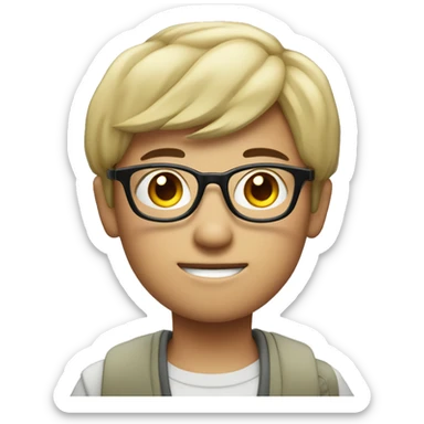 Chinese pale young student with glasses and middle part working. view behind his apple computer sticker