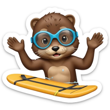 A sleek otter swimmer wearing goggles, splashing through the pool with tiny floating kickboard. sticker