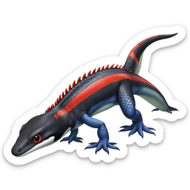Black and white Orca-hybrid-reptile-reptilian-lizard-skink-gecko-Digimon-Fakémon-Pokémon-fusion-hybrid full body, two legs, two arms, claws, tail, with red stripe sticker