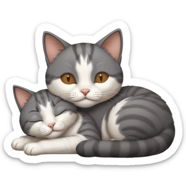 dark grey and white small cat with its eyes closed lying down leaning on its elbow with its paw curled under its head holding it up sticker