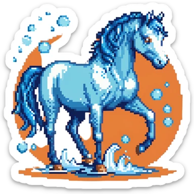 A horse composed of blue and transparent bubbles, with water effects sticker