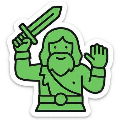 A barbarian waving a sword in greeting, green color sticker