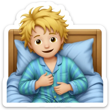 emoji- of a smiley boy getting up from a bed sticker