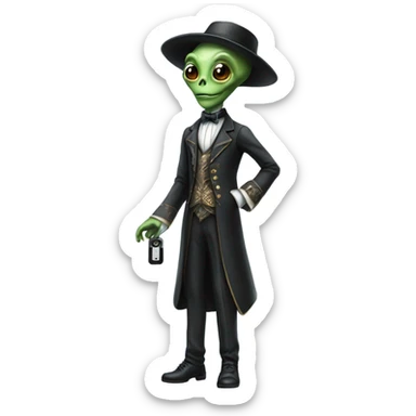 alien galora in Victorian dress elegant, full body, holding usb key sticker