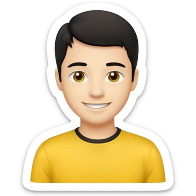 Sam Wiggle from the Wiggles with light skin, brown eyes, black hair, yellow skivvy shirt sticker