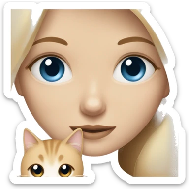 Blonde hair girl with blue eyes cuddling beige cat with brown eyes sticker