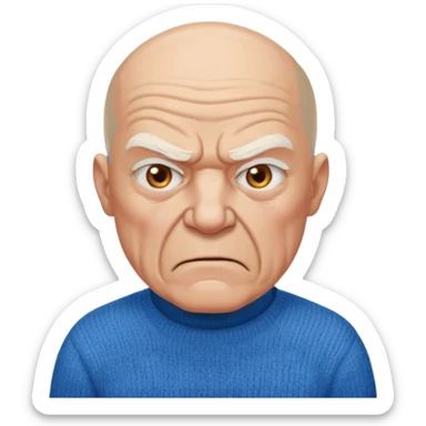 Old man, angry, blue sweater, bald
 sticker