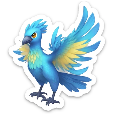 Edgy Fantasy legendary blue bird water-type-Hydro-Phoenix-avian Fakemon full body sticker