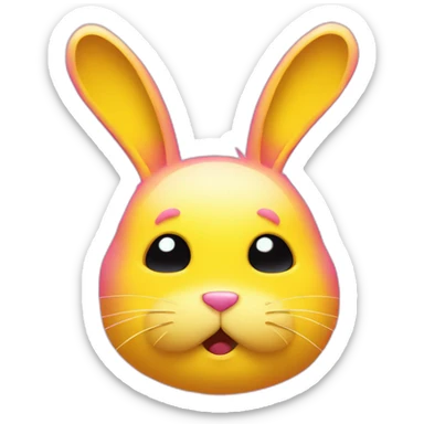 Pink rabbit frowning, wears teeshirt yellow sticker