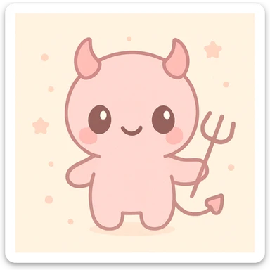 cute kawaii devil with big eyes and a tiny pitchfork, pastel background sticker