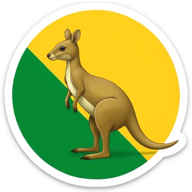 A green silhouette of a kangaroo standing side on facing left ways in a yellow circle in a green rectangle please make it like a flag? sticker