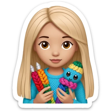 Pegatinas de Mujer con pelo lacio  tejiendo un amigurumi  sticker
