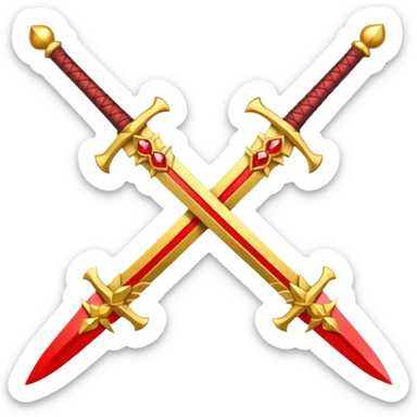 Fully yellow royal two swords crossed fiery with red gems sticker