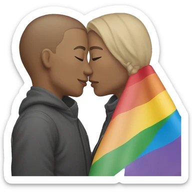 two people kissing with the LGBT flag, representing courage. sticker