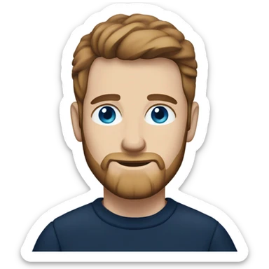 irish man blue eyes, brown short receding hair and short beard, wearing a smart navy blue jumper. sticker