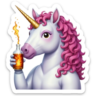Unicorn curly hair with bottle fireball whiskey  sticker