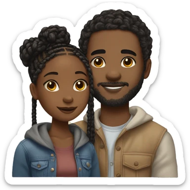 Realistic black girl with box braids and light skin boy with short curly hair and a short beard hugging sticker